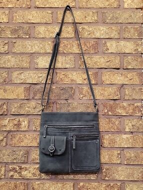 Gray Faux Leather Multi Pocket Crossbody Bag Y2K Utility Organizer Purse